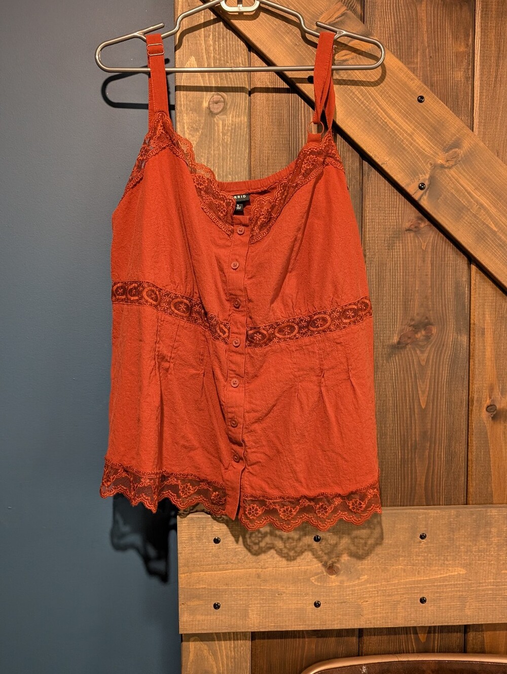 torrid Rust Lace-Trim Button-Front Cami